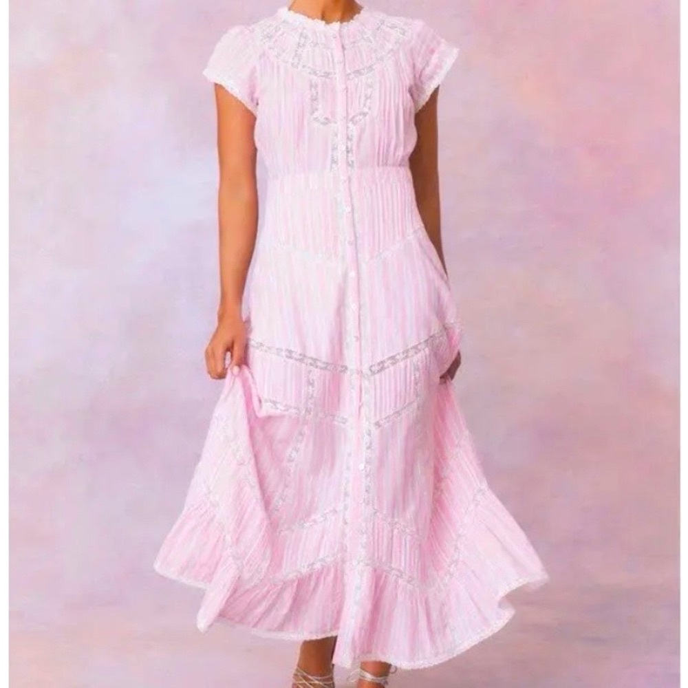 LoveShackFancy Remi Cotton pink Stripe Maxi Dress